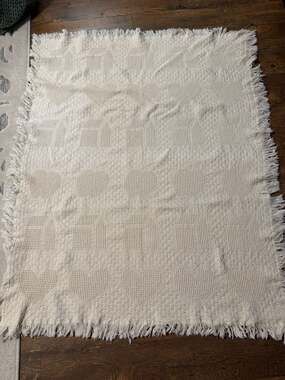 Goodwin Weavers Vintage Woven Cotton Throw Blanket w/Hearts Apples & Houses Patt